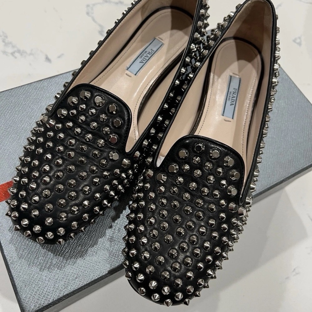 Prada Black Studded Women's Loafers Size 8! MSRP $995 worn once!